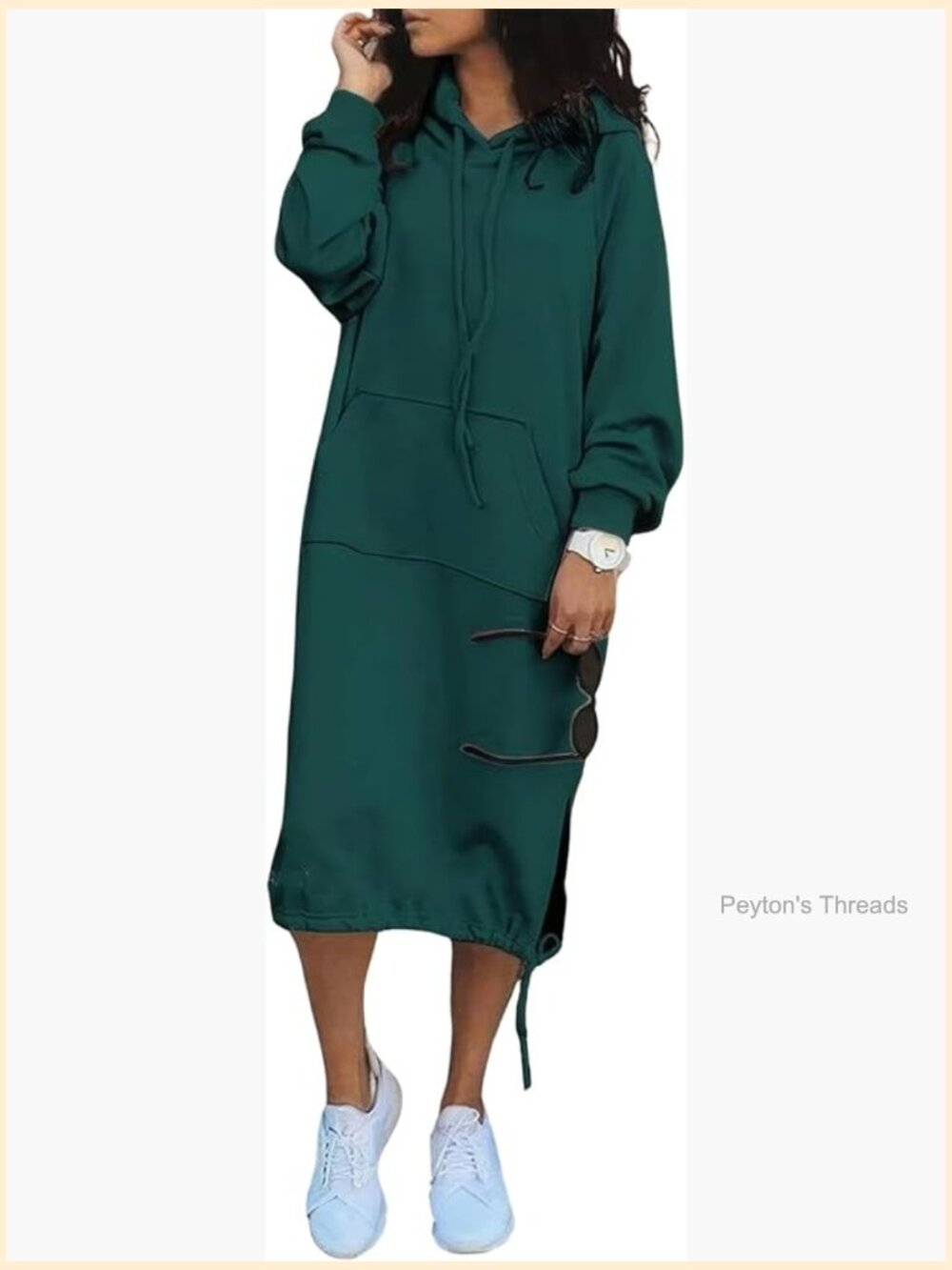 Cotton Blend Maxi Hoodie Dress with Pockets Side Slit